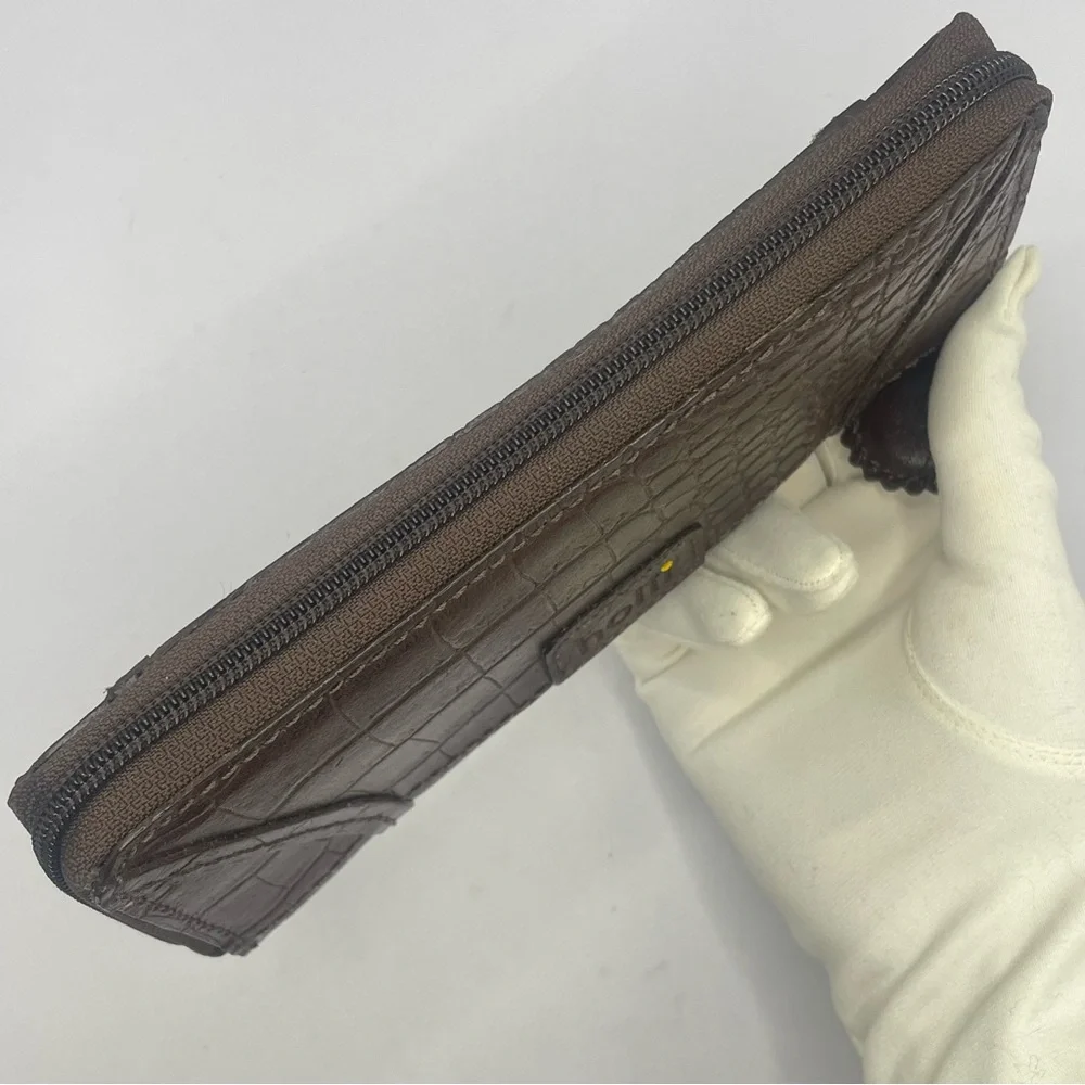 Y2K Holii Brown Embossed Leather Wallet With Antiqued Gold Hardware